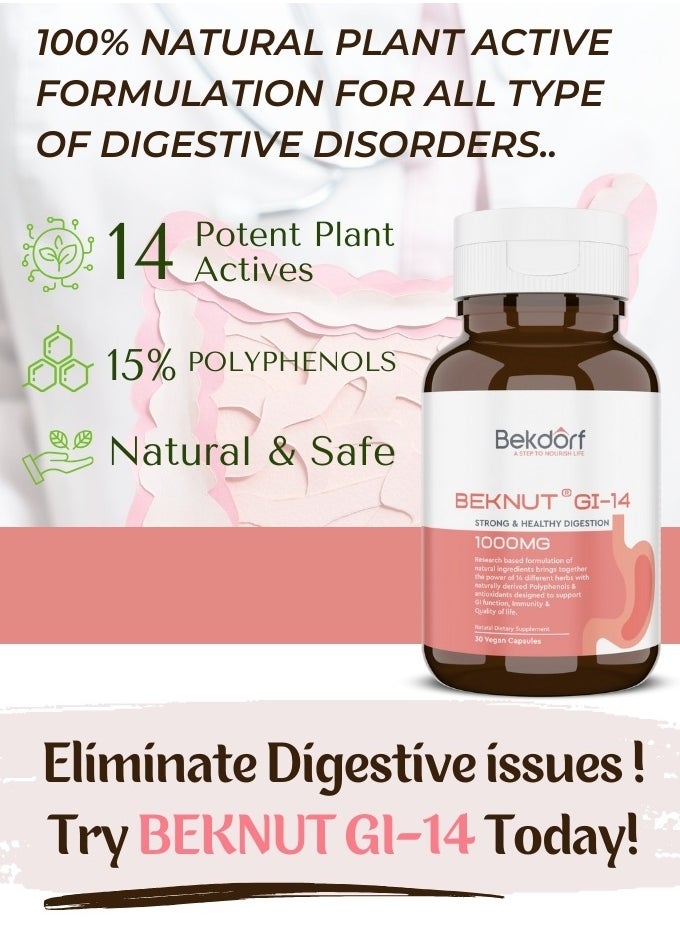 Bekdorf Beknut GI-14 – Plant-Based Digestive Support | Anti-Bloating, Gut Health & Acid Reflux Relief | 30 Vegan Capsules, 1000mg  - Image 3
