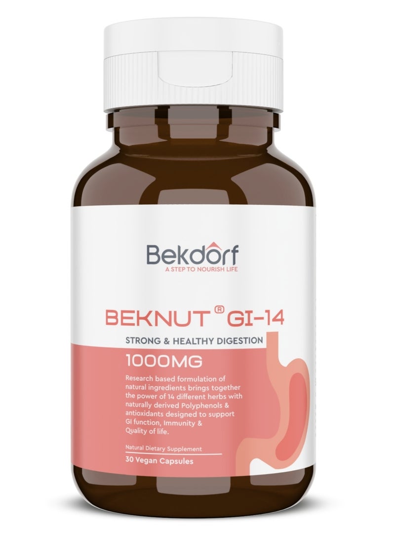 بيكدورف بيكنت® جي آي-14 - علاج طبيعي مثبت سريريًا للغازات، والحموضة، والانتفاخ، وحرقة المعدة، وارتجاع المريء، والإمساك | آمن وفعال ١٠٠٪، وغير معدل وراثيًا، وخالٍ من المواد الكيميائية، ومناسب للنباتيين (٣٠ كبسولة نباتية) - Image 1