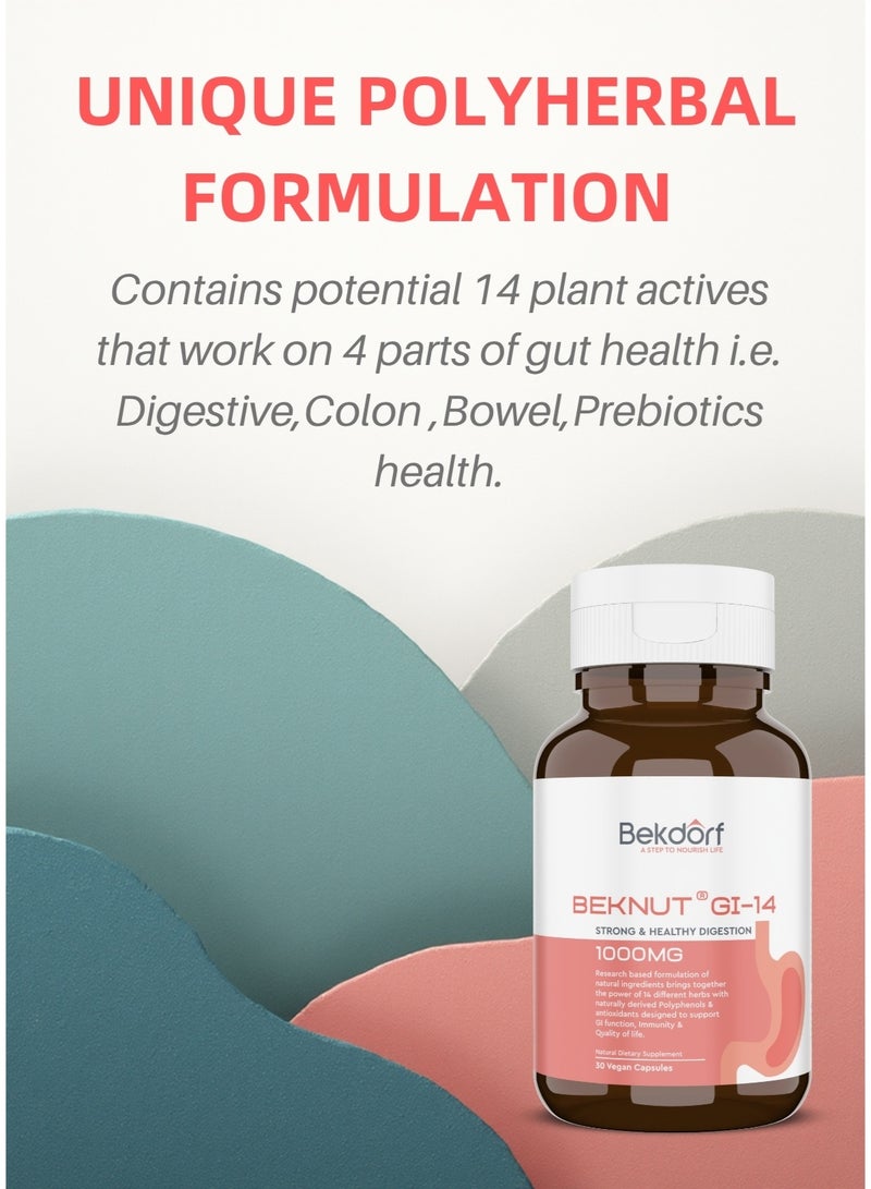 بيكدورف بيكنت® جي آي-14 - علاج طبيعي مثبت سريريًا للغازات، والحموضة، والانتفاخ، وحرقة المعدة، وارتجاع المريء، والإمساك | آمن وفعال ١٠٠٪، وغير معدل وراثيًا، وخالٍ من المواد الكيميائية، ومناسب للنباتيين (٣٠ كبسولة نباتية) - Image 4