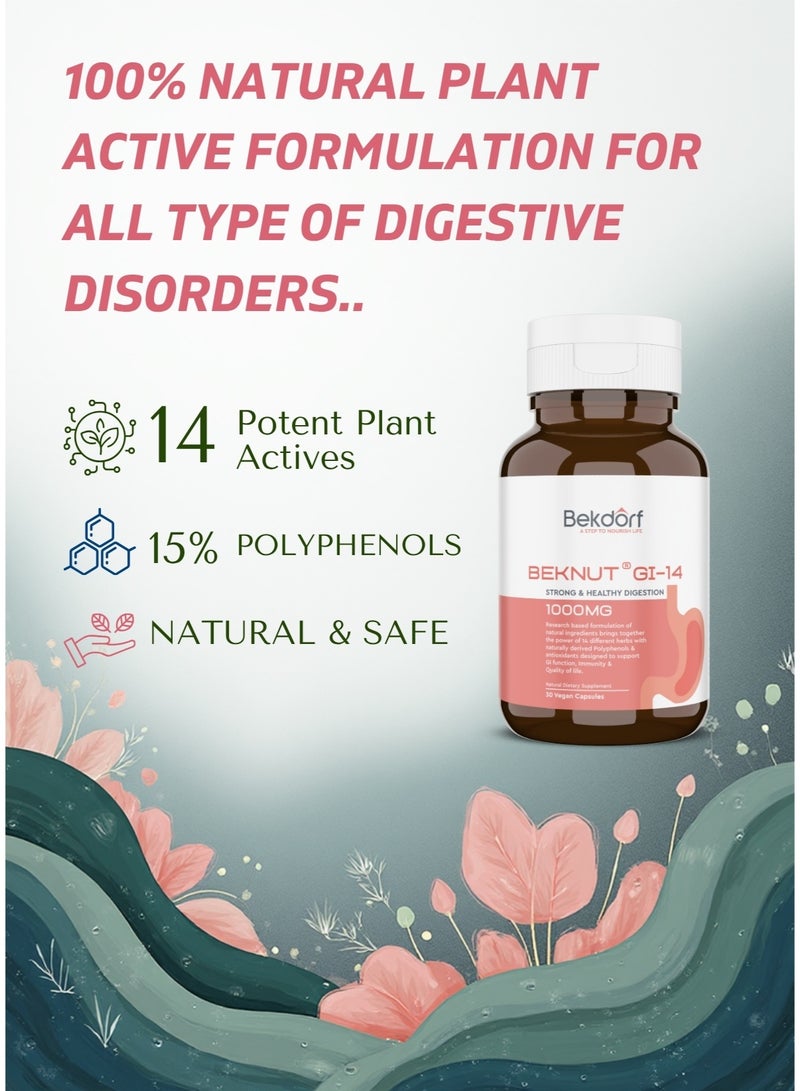 بيكدورف بيكنت® جي آي-14 - علاج طبيعي مثبت سريريًا للغازات، والحموضة، والانتفاخ، وحرقة المعدة، وارتجاع المريء، والإمساك | آمن وفعال ١٠٠٪، وغير معدل وراثيًا، وخالٍ من المواد الكيميائية، ومناسب للنباتيين (٣٠ كبسولة نباتية) - Image 3