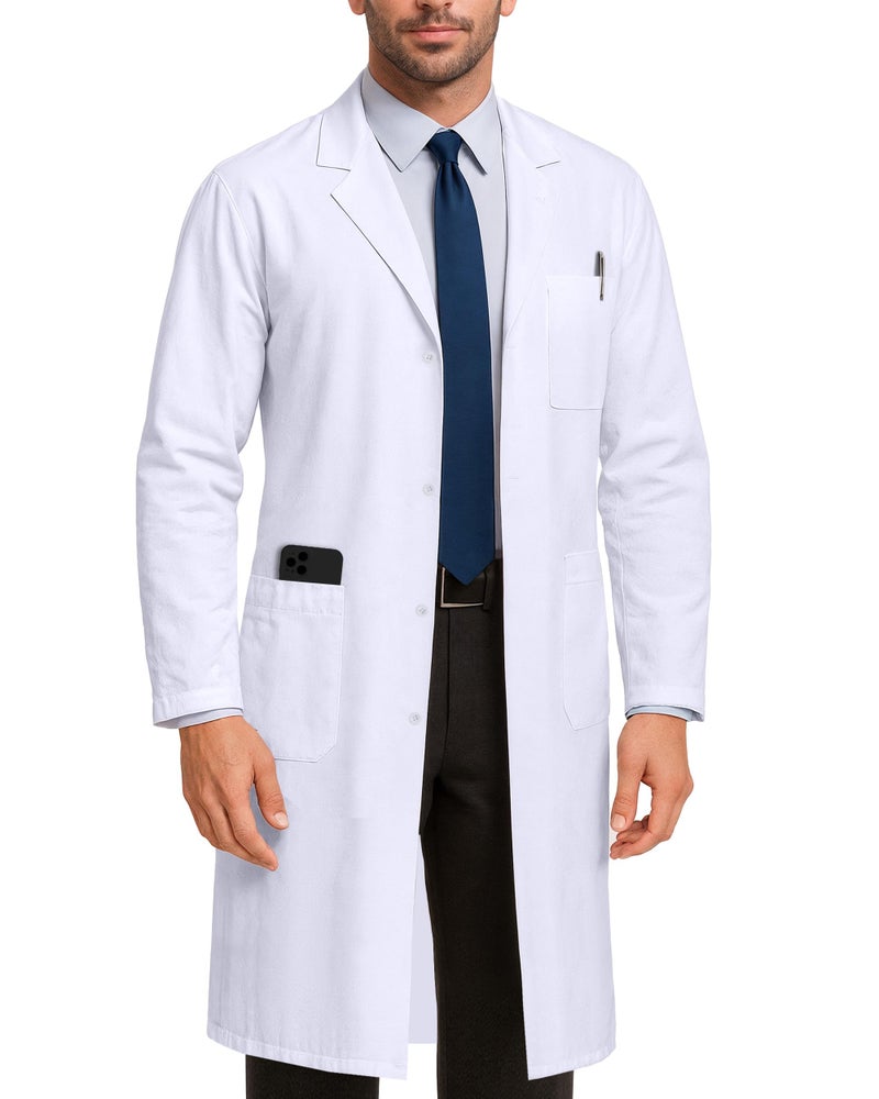 NY Threads Professional White Lab Coat for Men, Long Sleeve Medical Coat 1 Pack, Small, White - Image 1
