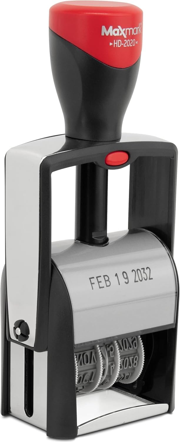 MaxMark Heavy Duty Date Stamp, Large Date Size - Exclusive 12-Year Band - Blue Ink - Image 2