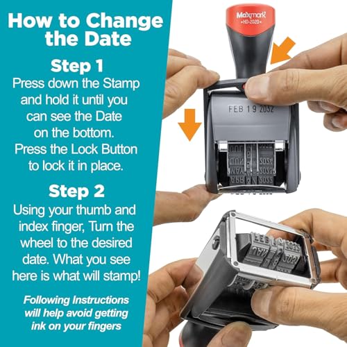 MaxMark Heavy Duty Date Stamp, Large Date Size - Exclusive 12-Year Band - Blue Ink - Image 5