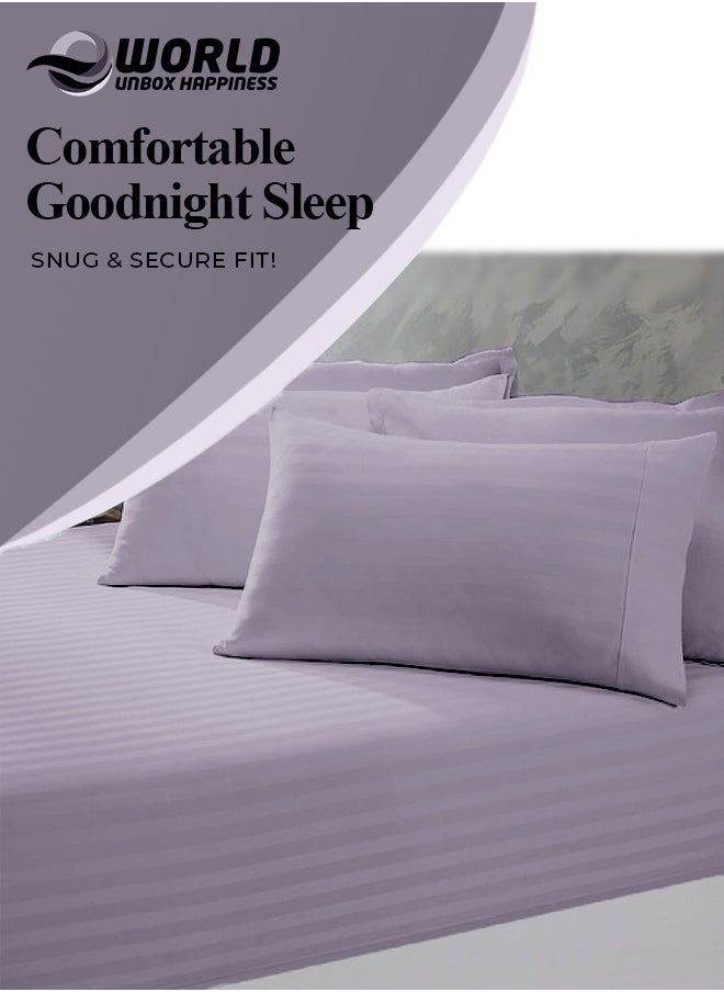 Eworld - 3 Piece Luxury Purple Striped Bed Sheet Set with 1 Flat Sheet and 2 Pillowcases for Hotel and Home Crafted from Ultra Soft and Breathable Cotton for Year-Round Comfort, (Single/Double) - Image 1