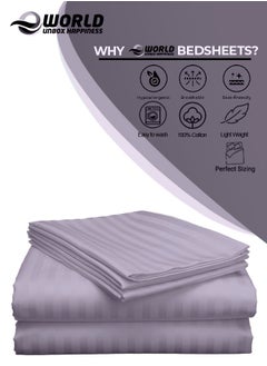 Eworld 3 Piece Luxury Purple Striped Bed Sheet Set with 1 Flat Sheet and 2 Pillowcases for Hotel and Home Crafted from Ultra Soft and Breathable Cotton for Year-Round Comfort, (Single/Double)  - Image 4
