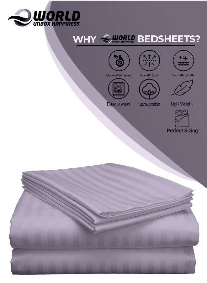 Eworld - 3 Piece Luxury Purple Striped Bed Sheet Set with 1 Flat Sheet and 2 Pillowcases for Hotel and Home Crafted from Ultra Soft and Breathable Cotton for Year-Round Comfort, (Single/Double) - Image 1