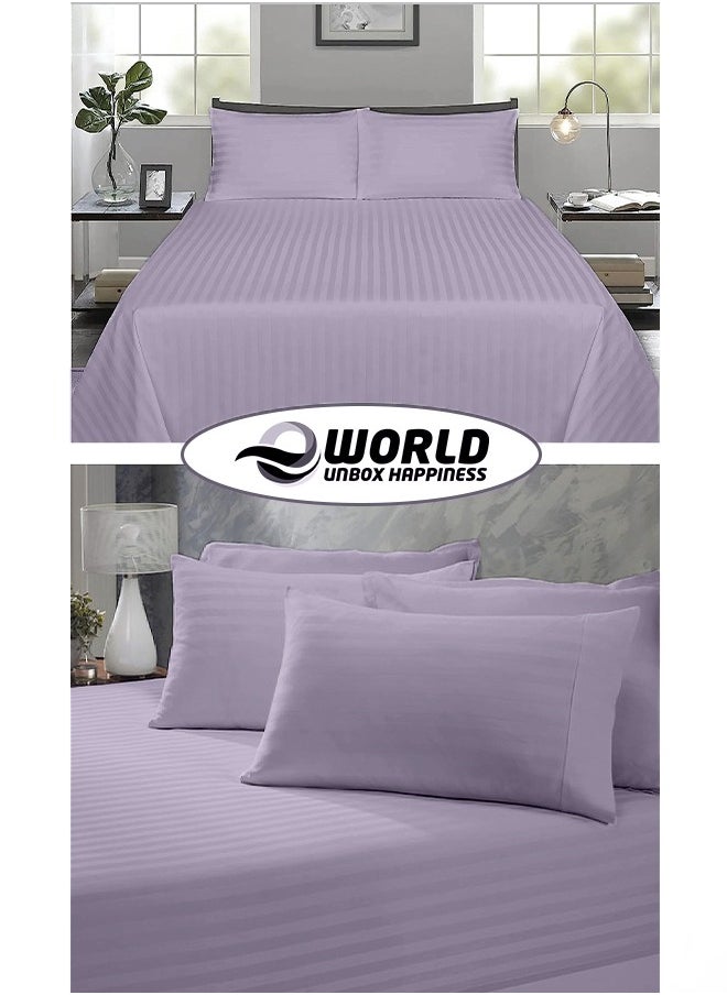 Eworld - 3 Piece Luxury Purple Striped Bed Sheet Set with 1 Flat Sheet and 2 Pillowcases for Hotel and Home Crafted from Ultra Soft and Breathable Cotton for Year-Round Comfort, (Single/Double) - Image 1