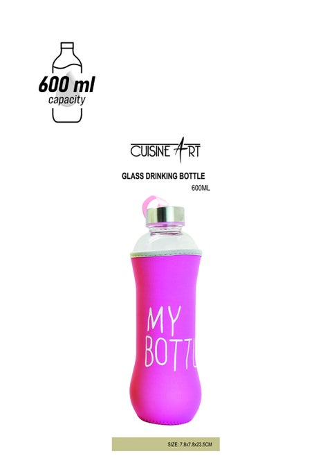 Glass Drinking Bottle With Leak Proof Lid, Best as Reusable Drinking Bottle, Juice Beverage Container Assorted Color, 600ml