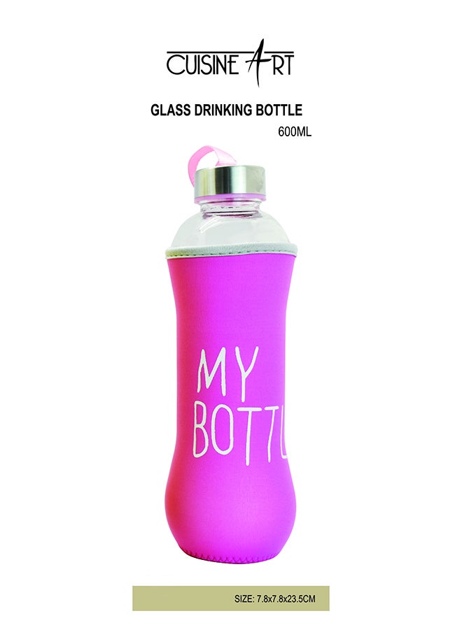 Cuisine Art - Glass Drinking Bottle With Leak Proof Lid, Best as Reusable Drinking Bottle, Juice Beverage Container Assorted Color, 600ml - Image 1