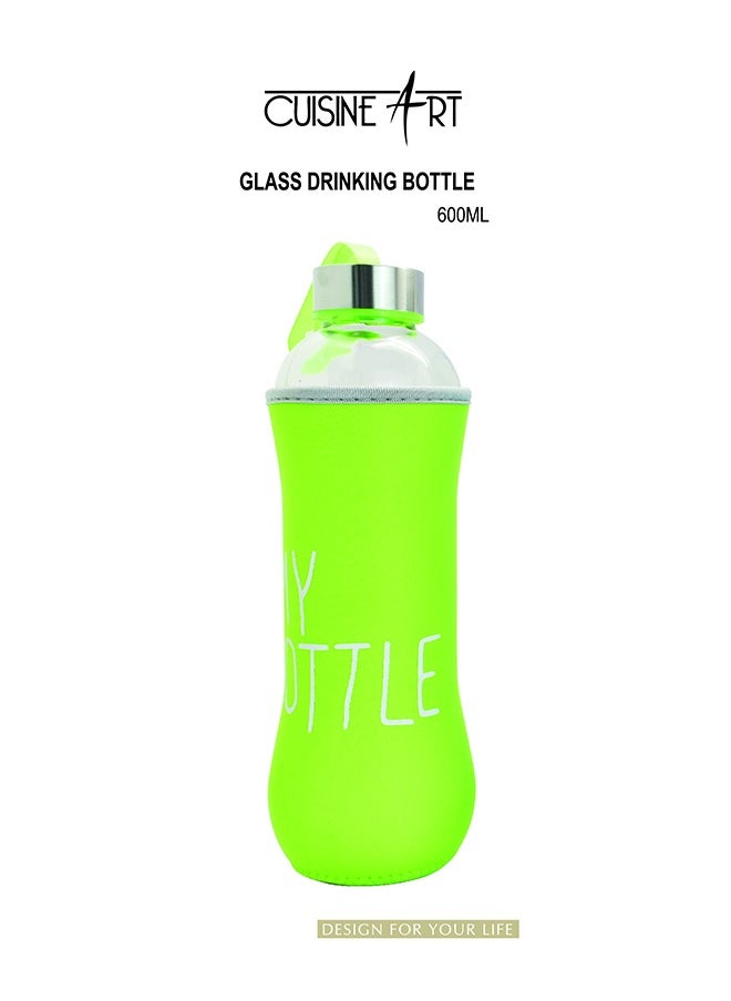 Cuisine Art - Glass Drinking Bottle With Leak Proof Lid, Best as Reusable Drinking Bottle, Juice Beverage Container Assorted Color, 600ml - Image 1