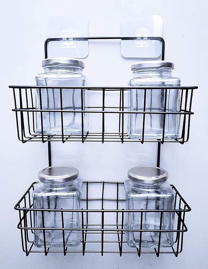 HOMETIC 2 Layer Metal Wire Rack Multipurpose Kitchen Bathroom Shelf Wall Decorative Storage Rack Magic Sticker Rack Shelf, Metal Basket 2 Layer (Multicolor) - Image 3