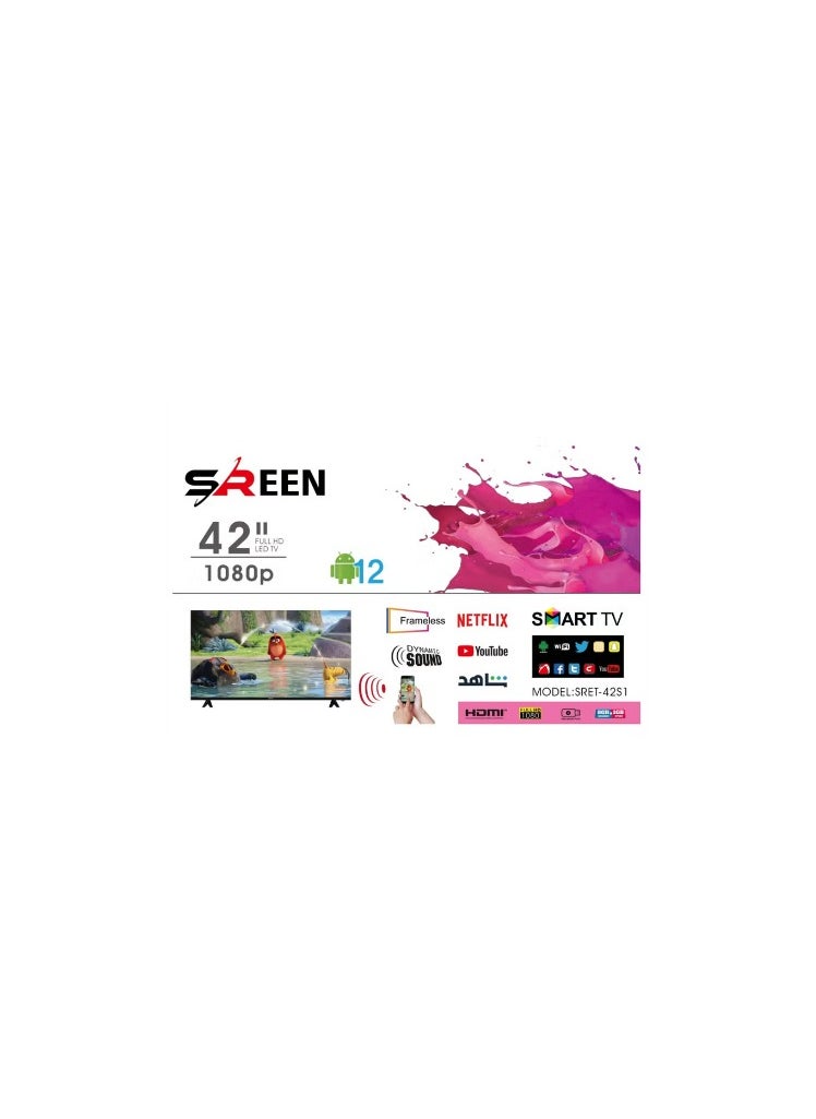 SREEN - Sreen 42" smart frameless LED, Full HD, Smart, Android 12 - SRET-42S1 - Image 1