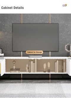 Merry Moments Modern TV Entertainment Unit Contemporary Style TV Stand  Luxury TV Unit TV Cabinet MDF Balck Top with Black Finish Base L140xH40xW30 cm  - Image 5