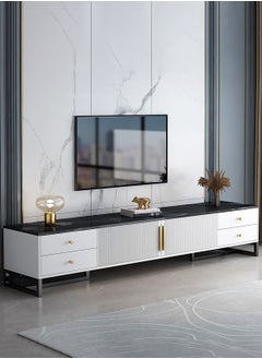 Merry Moments Modern TV Entertainment Unit Contemporary Style TV Stand  Luxury TV Unit TV Cabinet MDF Balck Top with Black Finish Base L140xH40xW30 cm  - Image 1