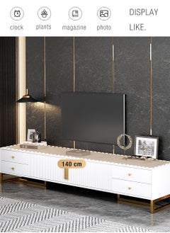 Merry Moments Modern TV Entertainment Unit Contemporary Style TV Stand  Luxury TV Unit TV Cabinet MDF Balck Top with Black Finish Base L140xH40xW30 cm  - Image 3