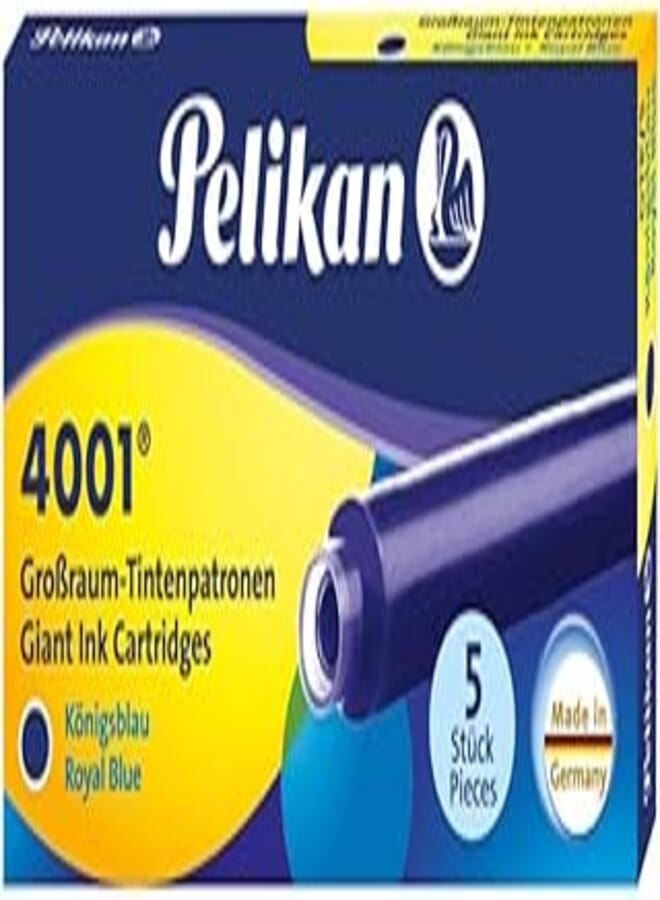 Pelikan 4001 GTP/5 Ink Cartridges for Fountain Pens, Royal Blue, 1.4ml, 5 Pack (310748)