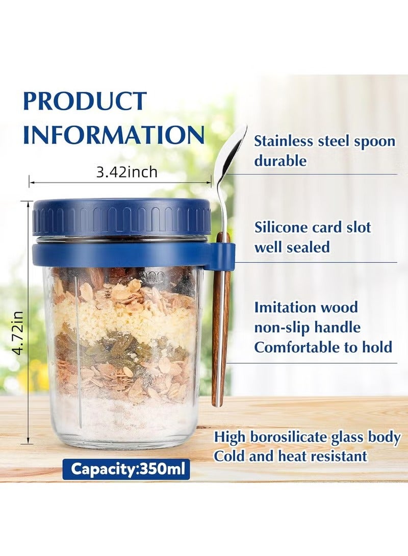 آنا طقم 3 قطع من الكؤوس الزجاجية المغلقة مع ملاعق - مثالية لوجبات الإفطار الخفيفة مع الشوفان والحليب والسلطات والزبادي، سهلة الحمل - Image 2