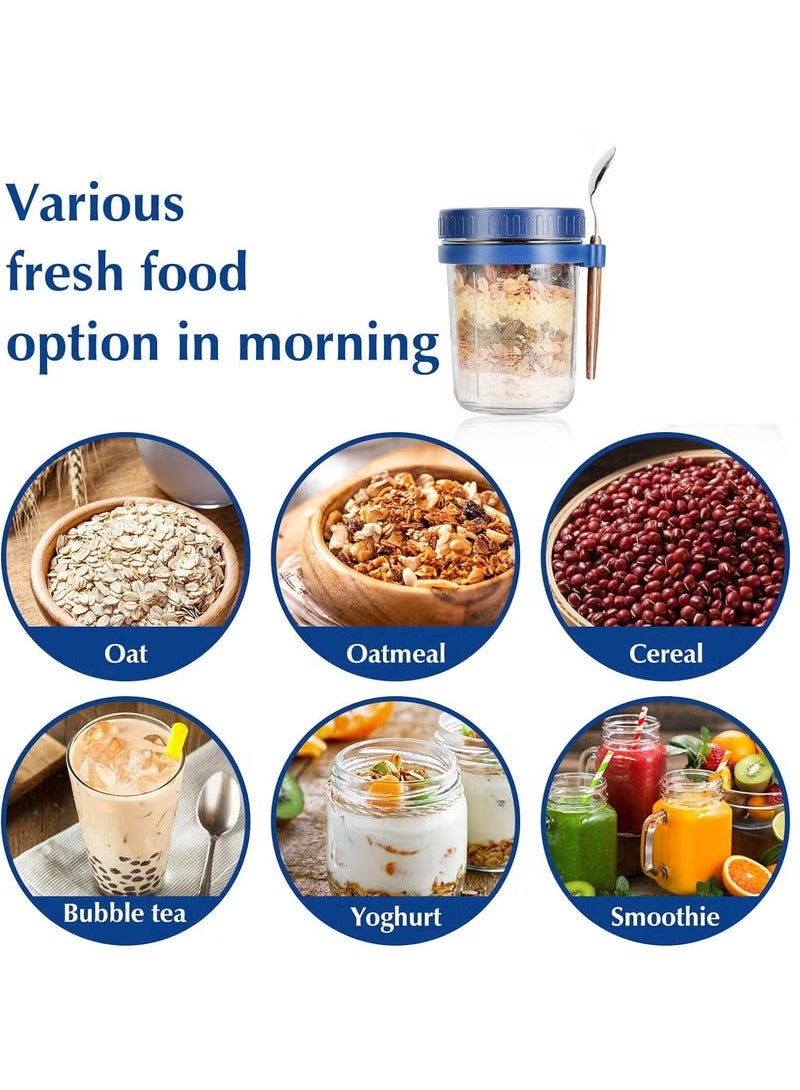 آنا طقم 3 قطع من الكؤوس الزجاجية المغلقة مع ملاعق - مثالية لوجبات الإفطار الخفيفة مع الشوفان والحليب والسلطات والزبادي، سهلة الحمل - Image 5