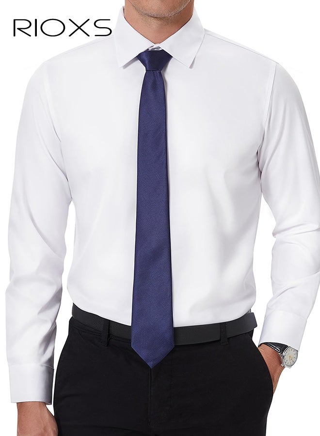 ريوكس قميص فستان رجالي أبيض، قميص رسمي بأكمام طويلة بأكمام طويلة بياقة قائمة مع قماش خفيف الوزن يسمح بمرور الهواء، ملابس مكتبية كاجوال للعمل، قميص رجالي بياقة ضيقة بأزرار لأسفل، قميص فستان متعدد الاستخدامات لجميع المواسم، قميص رسمي لضيوف حفل الزفاف، ملابس مناسبة لحفلات العشاء - Image 3