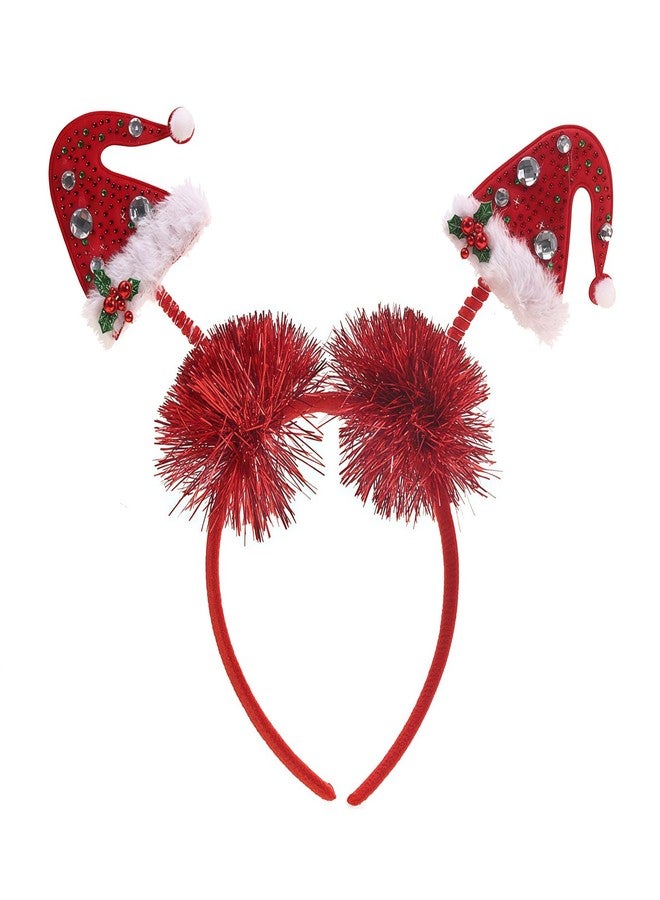 CHARMARK Christmas Headband Xmas Hat with Rhinestone Red Headbands for Women Girls Glitter Red Ribbon Hair Accessories Winter Holiday Party Christmas Head Bands Hair Decorations 1Pcs - Image 1