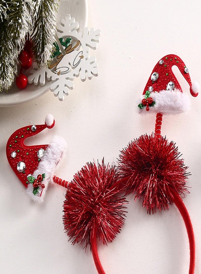 CHARMARK Christmas Headband Xmas Hat with Rhinestone Red Headbands for Women Girls Glitter Red Ribbon Hair Accessories Winter Holiday Party Christmas Head Bands Hair Decorations 1Pcs - Image 4