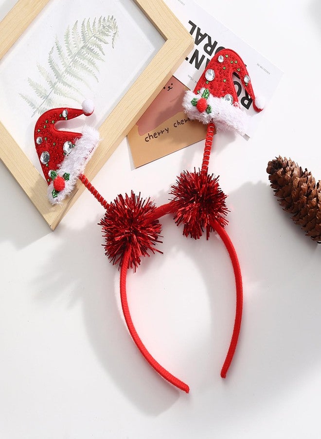 CHARMARK Christmas Headband Xmas Hat with Rhinestone Red Headbands for Women Girls Glitter Red Ribbon Hair Accessories Winter Holiday Party Christmas Head Bands Hair Decorations 1Pcs - Image 5