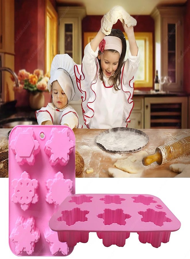 BASEMMAHER Christmas Snowflake Silicone Chocolate Mold for Baking Cake Biscuits Fondant Candy Ice Cube Bath Bombs Jelly Making Soap Candles Molds for Xmas Party Holiday Decorating 2Pcs - Image 3