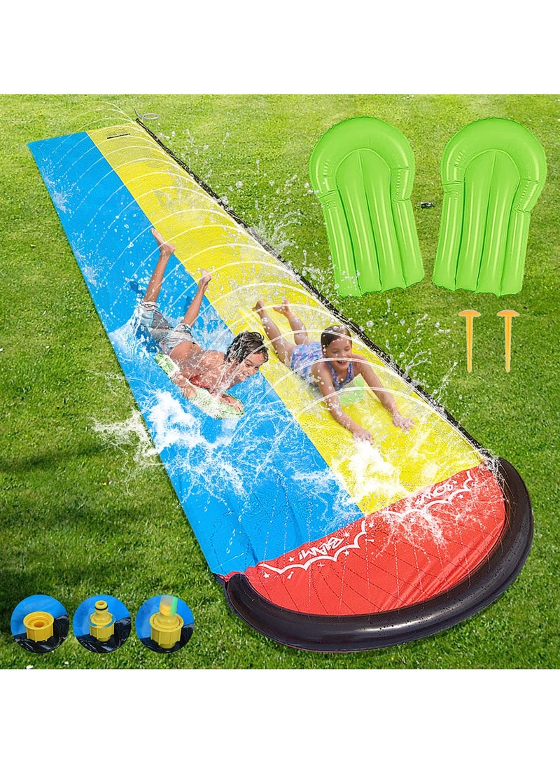 يونيكبيبي زحليقة مائية مزدوجة من بطول 480x140 سم مع طائرتين مائيتين للمرح في الحديقة الخارجية، لعبة تزلج على الماء للأطفال والعائلة والكبار - مسارات سباق مائية للحديقة الخلفية للتمتع بالصيف - Image 4