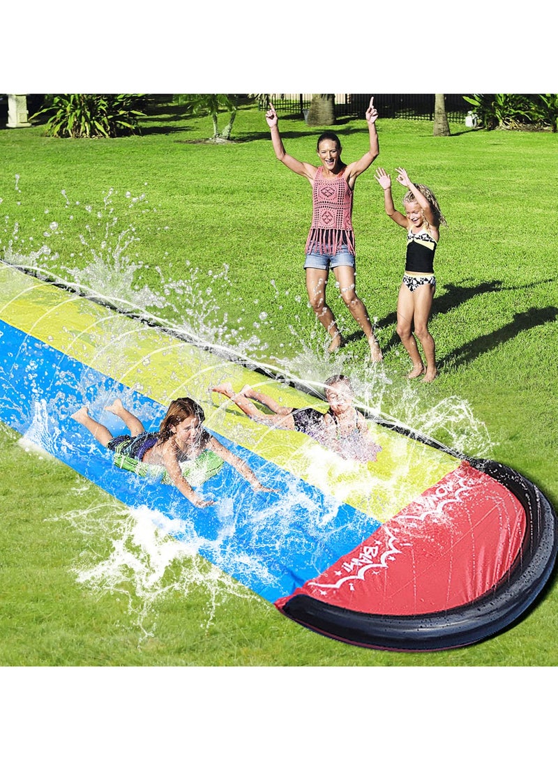 يونيكبيبي زحليقة مائية مزدوجة من بطول 480x140 سم مع طائرتين مائيتين للمرح في الحديقة الخارجية، لعبة تزلج على الماء للأطفال والعائلة والكبار - مسارات سباق مائية للحديقة الخلفية للتمتع بالصيف - Image 1