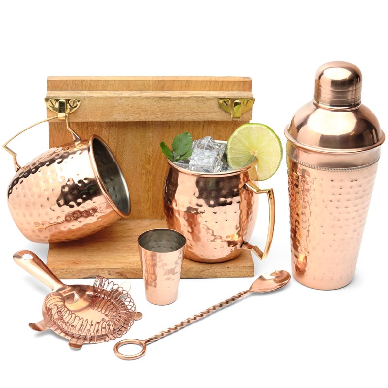 Moscow Mule Mugs Set of 2 Mugs 18 Oz Stand with Brass Hooks1 8 inches bar Spoon 1 Shot Glass 1 Shaker 1 Stainer