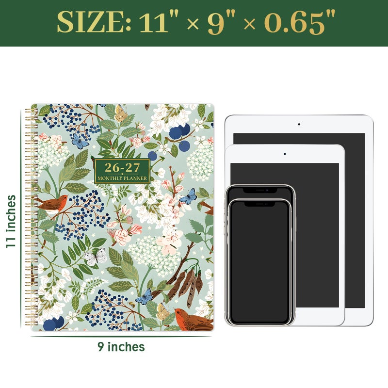 Vondafe 2026-2027 Monthly Planner - Academic Planner 2026-2027, JUL. 2026 - DEC. 2027, 9" x 11", 18 Monthly Calendar Planner with Colorful Tabs + Back Pocket + Twin-Wire Binding - Floral - Image 3