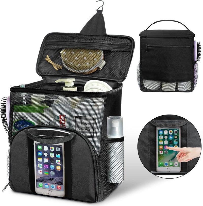 Attmu Portable Shower Caddy College Tote Bag, Quick Dry Hanging Toiletry Bag, Large Capacity Mesh Shower Caddy Portable for College Dorm Room Essentials for Boys and Girls for Bath Camping (Black) - Image 1