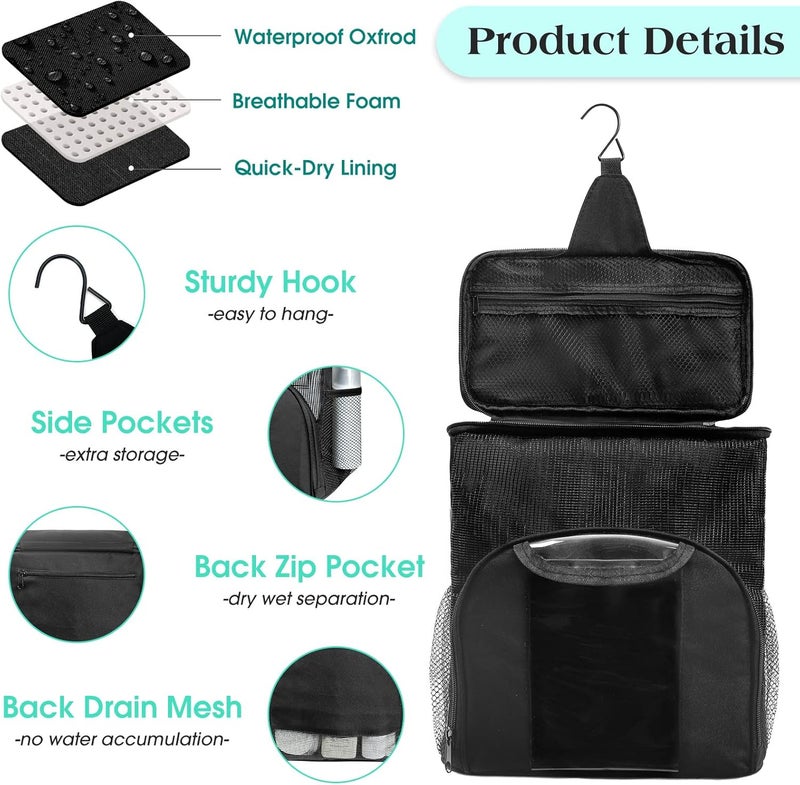 Attmu Portable Shower Caddy College Tote Bag, Quick Dry Hanging Toiletry Bag, Large Capacity Mesh Shower Caddy Portable for College Dorm Room Essentials for Boys and Girls for Bath Camping (Black) - Image 4