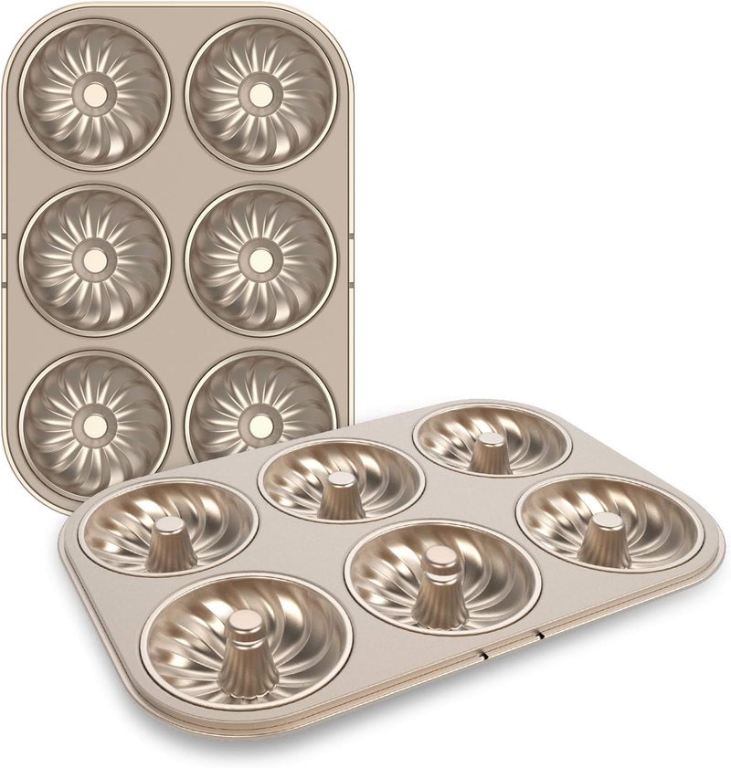 Beasea Donut Pan for Baking, 2 Pack Donut Mold Non Stick Donut Baking Pan Carbon Steel Pattern Doughnut Bakeware Donut Cake Pan Baking Tray for Oven Baking - Image 1