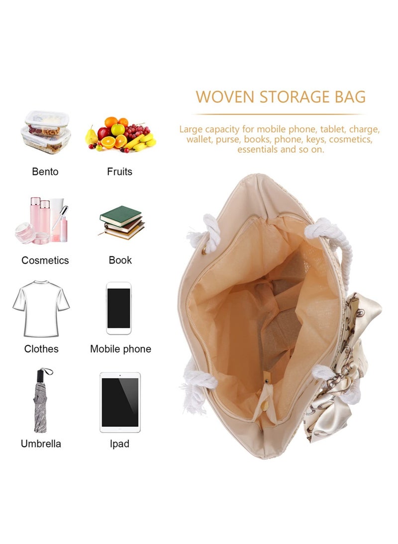Excefore Straw Bag Summer Large Woven Beach Bag Purse Handle Shoulder Bag for Women Vacation Tote Handbags  - Image 3