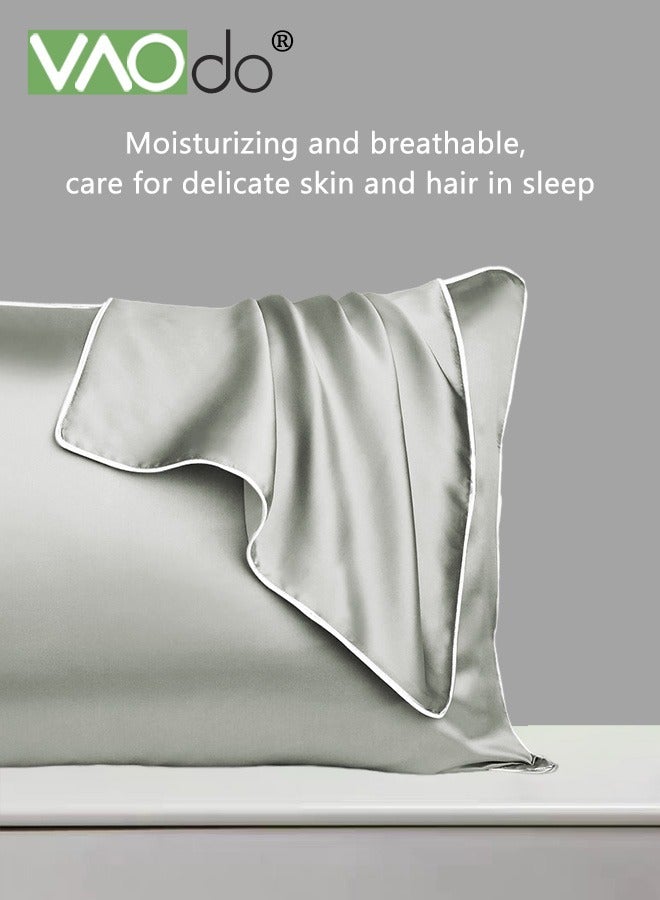 VAOdo 5PCS Pillowcase Set, Satin Pillowcases with Hair Tie Eye Mask and Face Scrunchie, Luxury Skin-friendly Sleep Set Grey - Image 2