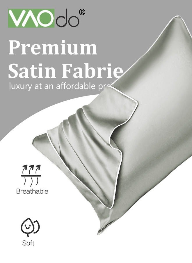 VAOdo 5PCS Pillowcase Set, Satin Pillowcases with Hair Tie Eye Mask and Face Scrunchie, Luxury Skin-friendly Sleep Set Grey - Image 4