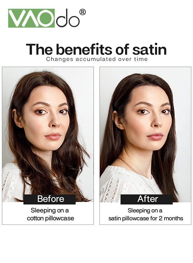 VAOdo 5PCS Pillowcase Set, Satin Pillowcases with Hair Tie Eye Mask and Face Scrunchie, Luxury Skin-friendly Sleep Set Grey - Image 3