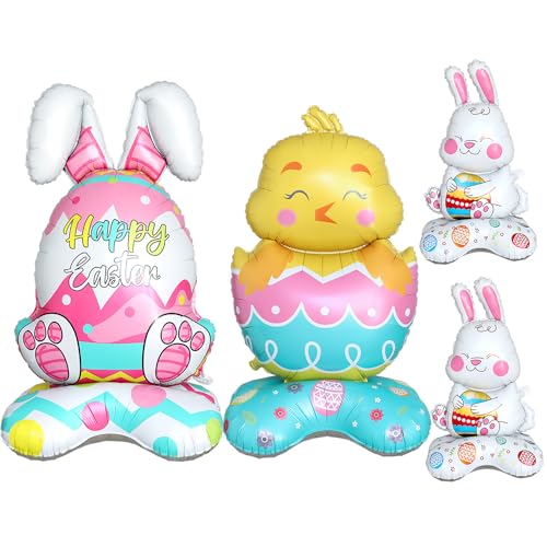 UAEYW 4Pcs Easter BalloonsLarge Size Bunny Rabbit Chicken Egg Shaped Mylar Foil Balloons for Happy Easter Birthday Party Home Spring Decorations - Image 5