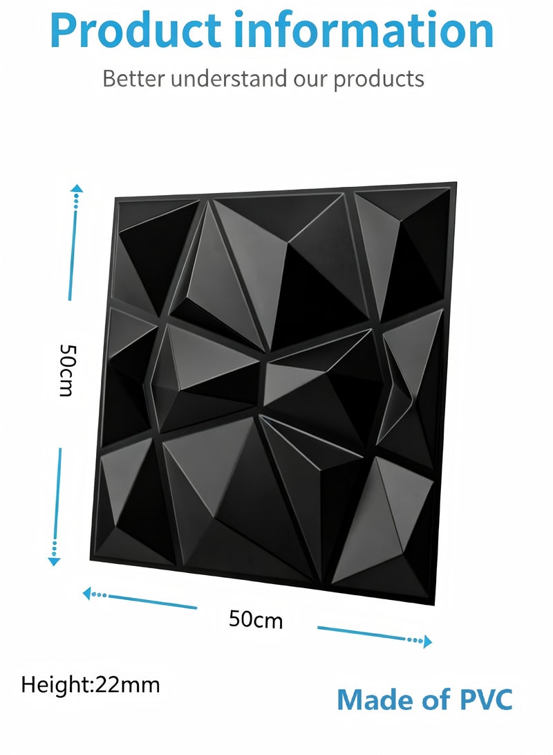 AiheArron 12Pack 50 * 50cm Decorative 3D Wall Panels in Diamond Design,PVC 3D Wall Decor Panels,PVC 3D Wall Panel Diamond,3D Textured Wall Panels,for Interior Wall Decor (Black) - Image 2