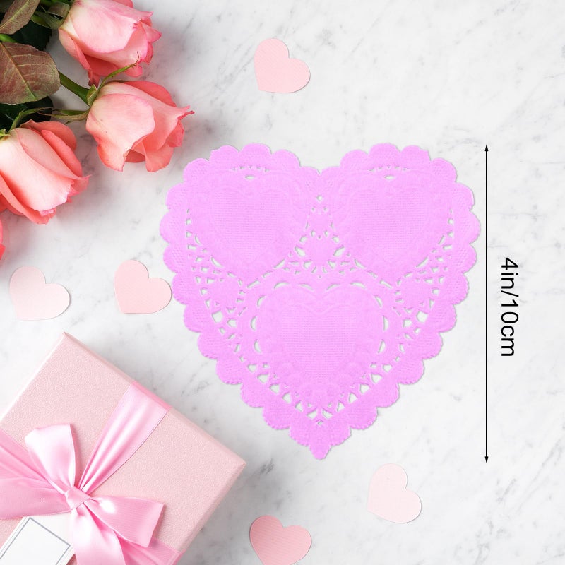 ANPUNAT 150 Pcs Valentine Heart Doilies 4Inch Heart Shape Paper Doily for Valentine's Mother's Day Wedding Decoration Craft Party(Pink) - Image 2