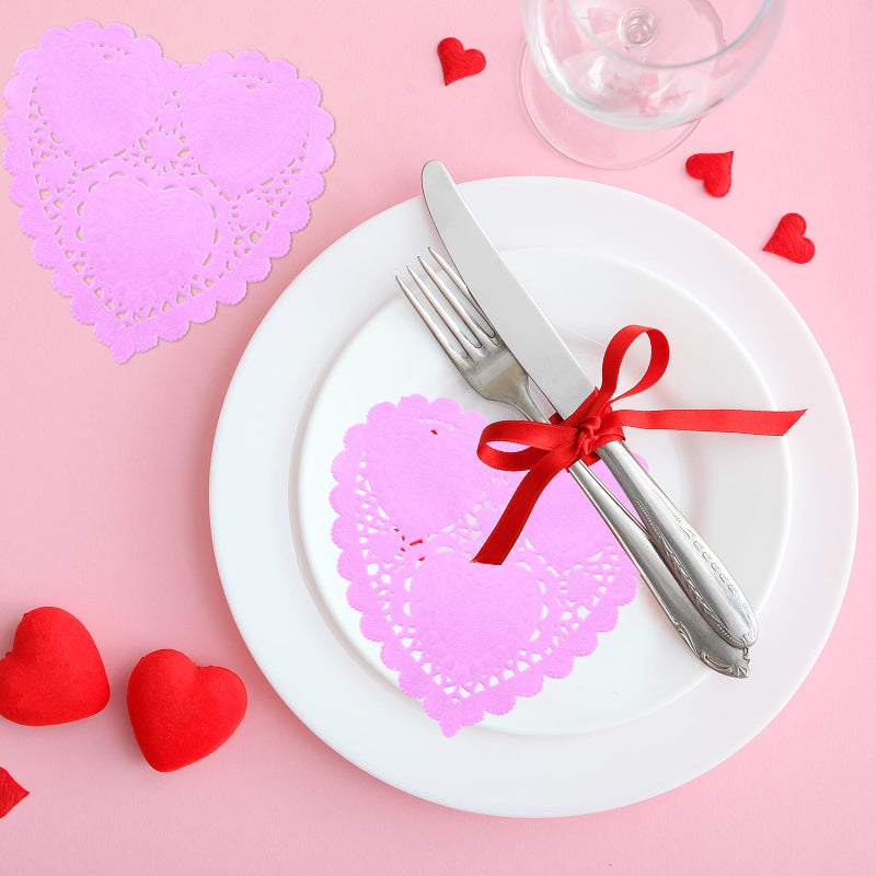 ANPUNAT 150 Pcs Valentine Heart Doilies 4Inch Heart Shape Paper Doily for Valentine's Mother's Day Wedding Decoration Craft Party(Pink) - Image 4