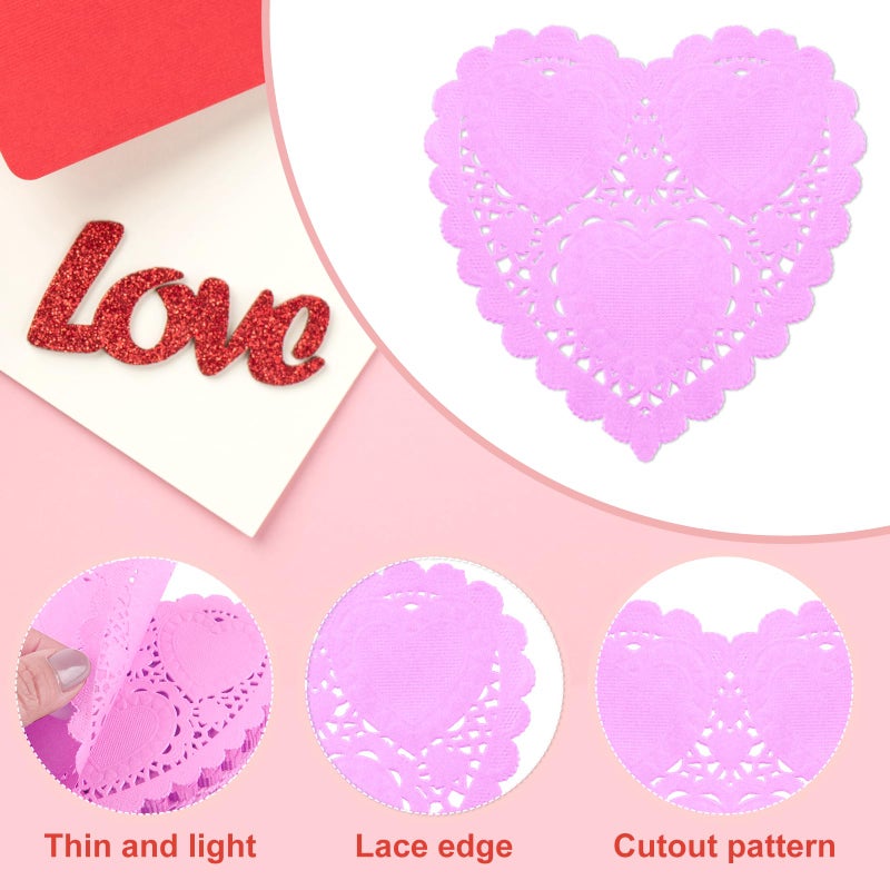 ANPUNAT 150 Pcs Valentine Heart Doilies 4Inch Heart Shape Paper Doily for Valentine's Mother's Day Wedding Decoration Craft Party(Pink) - Image 3