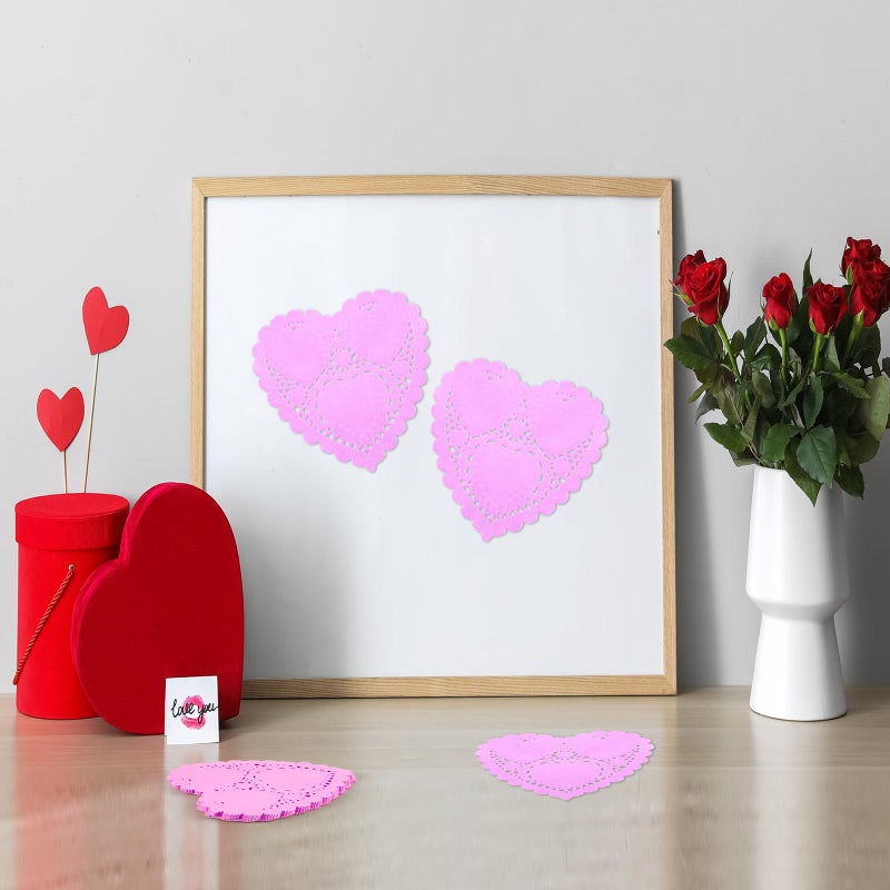 ANPUNAT 150 Pcs Valentine Heart Doilies 4Inch Heart Shape Paper Doily for Valentine's Mother's Day Wedding Decoration Craft Party(Pink) - Image 5