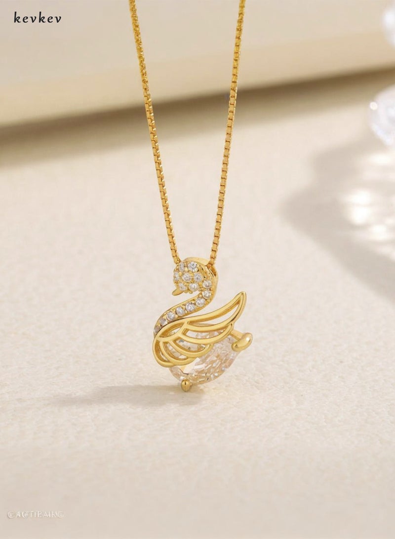 KevKev Swan Crystal Necklace - 18K Gold Plated Titanium Steel Chain，Valentine's Day birthday gift, suitable for Women girls - Image 3