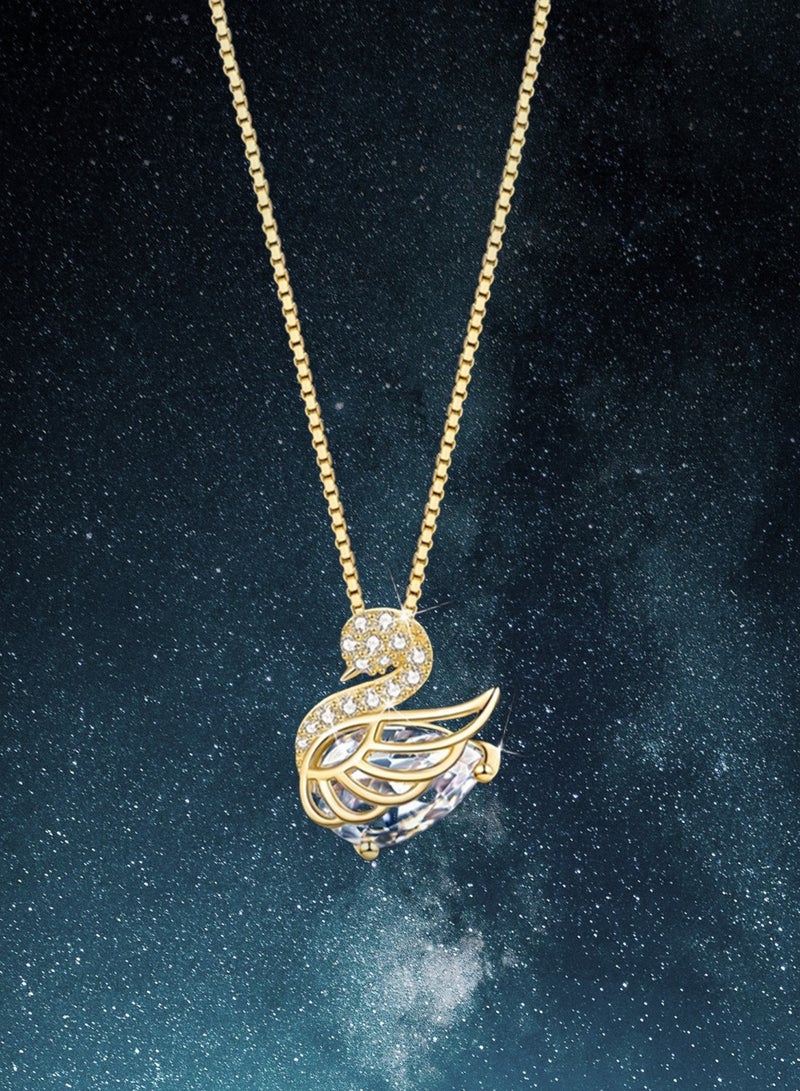 KevKev Swan Crystal Necklace - 18K Gold Plated Titanium Steel Chain，Valentine's Day birthday gift, suitable for Women girls - Image 1