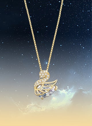 Swan Crystal Necklace for Women - Sparkling Pendant with Gold Plated Titanium Steel Chain, Romantic Valentine's Day Birthday Gift for Her