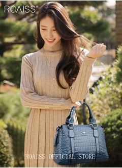 roaiss Leather Women Shoulder Bag Women's Handbag Elegant Patent Leather Bag Waterproof Handbag Shoulder Bag Fashion Crocodile Pattern Women Large Capacity Bag  - Image 2