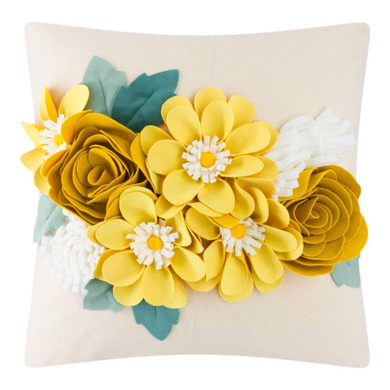 JWH Spring Flower Throw Pillow Cover Aesthetic Decorative Floral Accent Pillow Case Colorful Cushion Handmade Pillowcase Bed Living Room Couch Office 18x18 Inch Beige Yellow