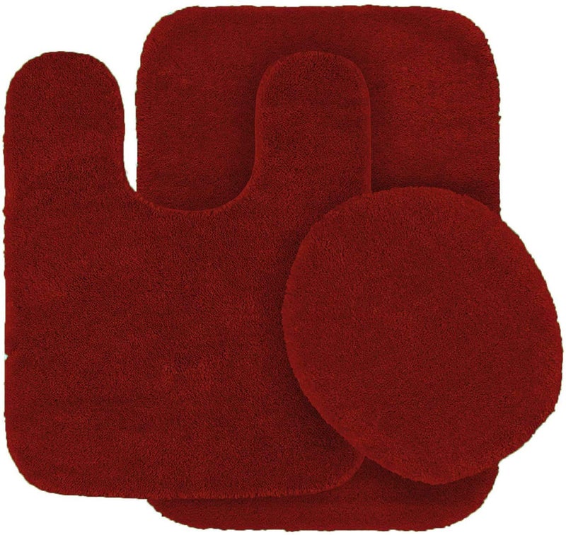 Linen Plus 3pc Solid Non Slip Soft Bath Rug Set for Bathroom U-Shaped Contour Rug, Mat and Toilet Lid Cover New Angela (Red) - Image 4